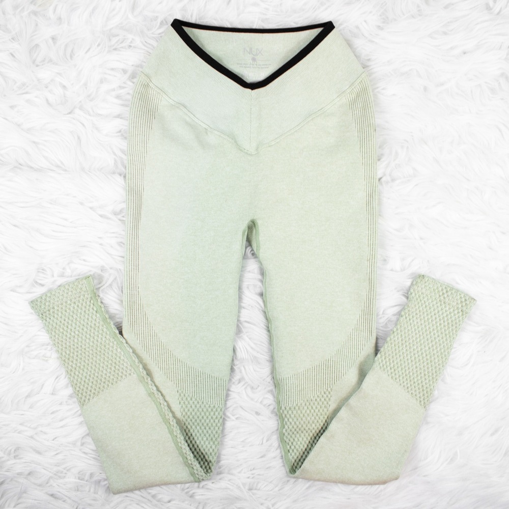 NUX Knit Athletic Leggings Women Gym Size Green Medium Sports Workout Activewear